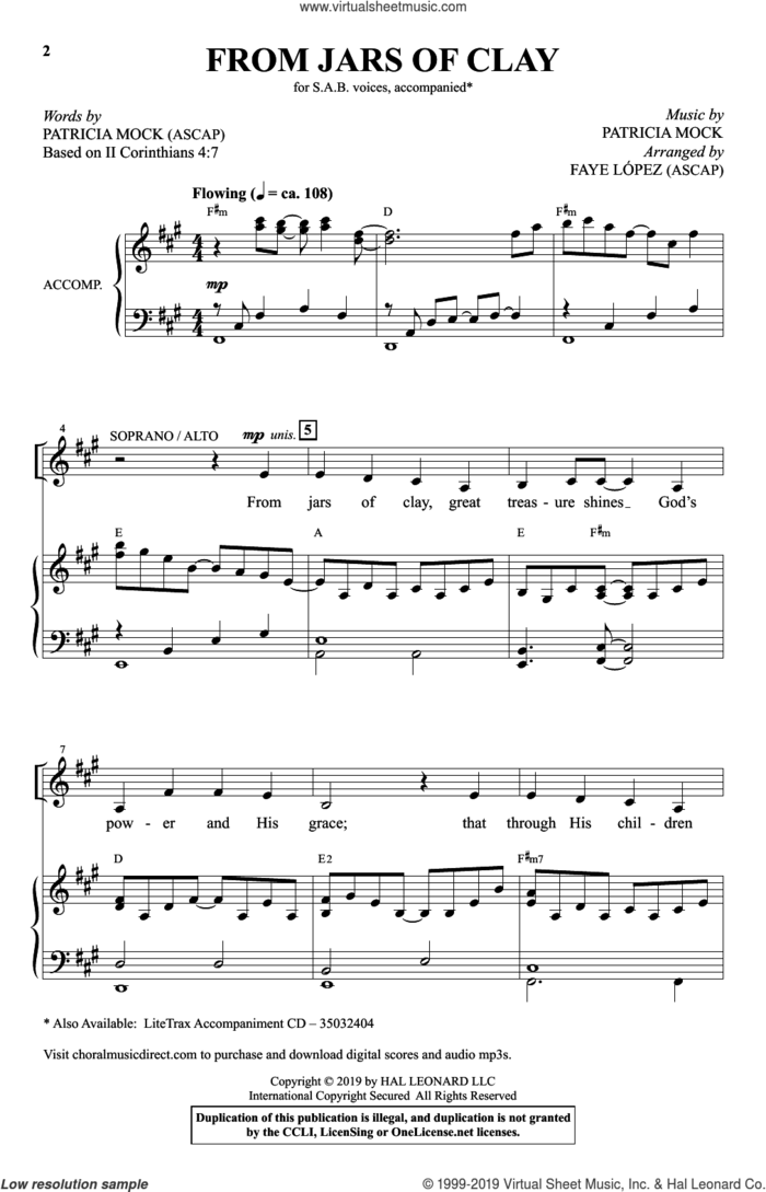 From Jars Of Clay (arr. Faye Lopez) sheet music for choir (SAB: soprano, alto, bass) by Patricia Mock and Faye Lopez, intermediate skill level