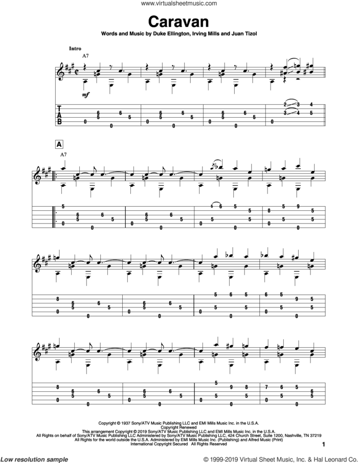 Caravan (arr. Bill LaFleur) sheet music for guitar solo by Duke Ellington, Bill LaFleur, Irving Mills and Juan Tizol, intermediate skill level