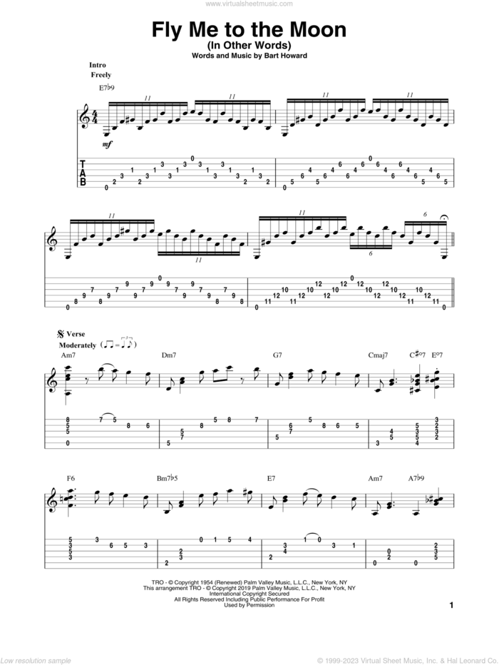 Fly Me To The Moon (In Other Words) (arr. Bill LaFleur) sheet music for guitar solo by Bart Howard, Tony Bennett and Bill LaFleur, wedding score, intermediate skill level