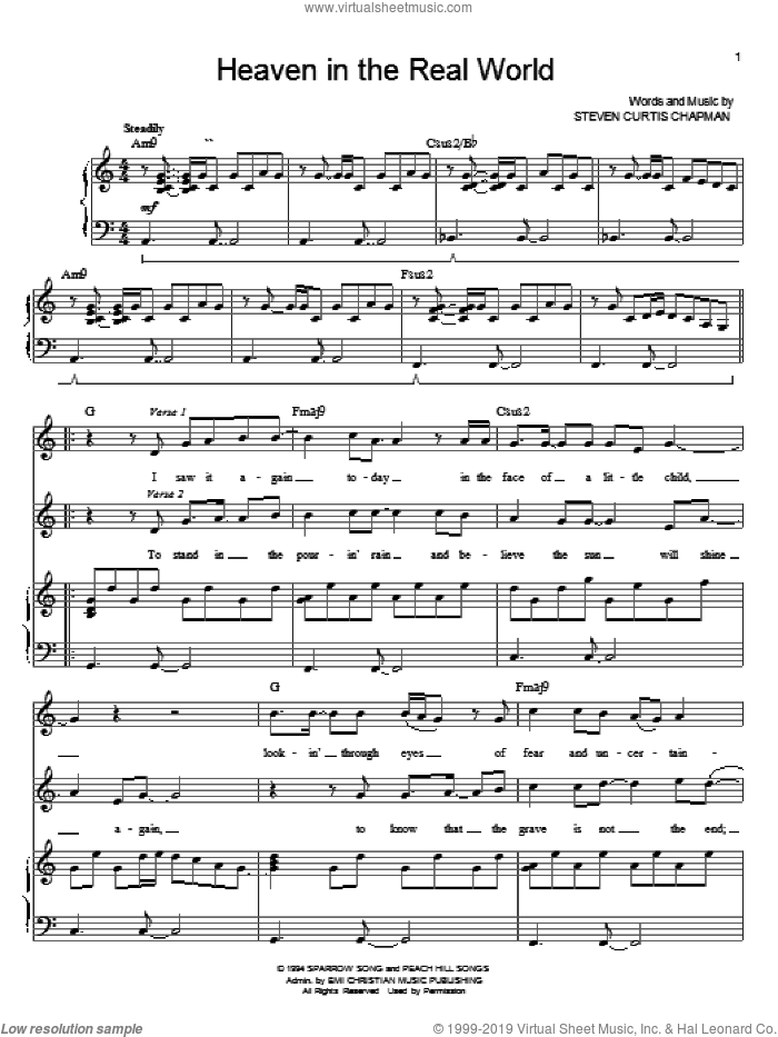 Heaven In The Real World sheet music for voice and piano by Steven Curtis Chapman, intermediate skill level