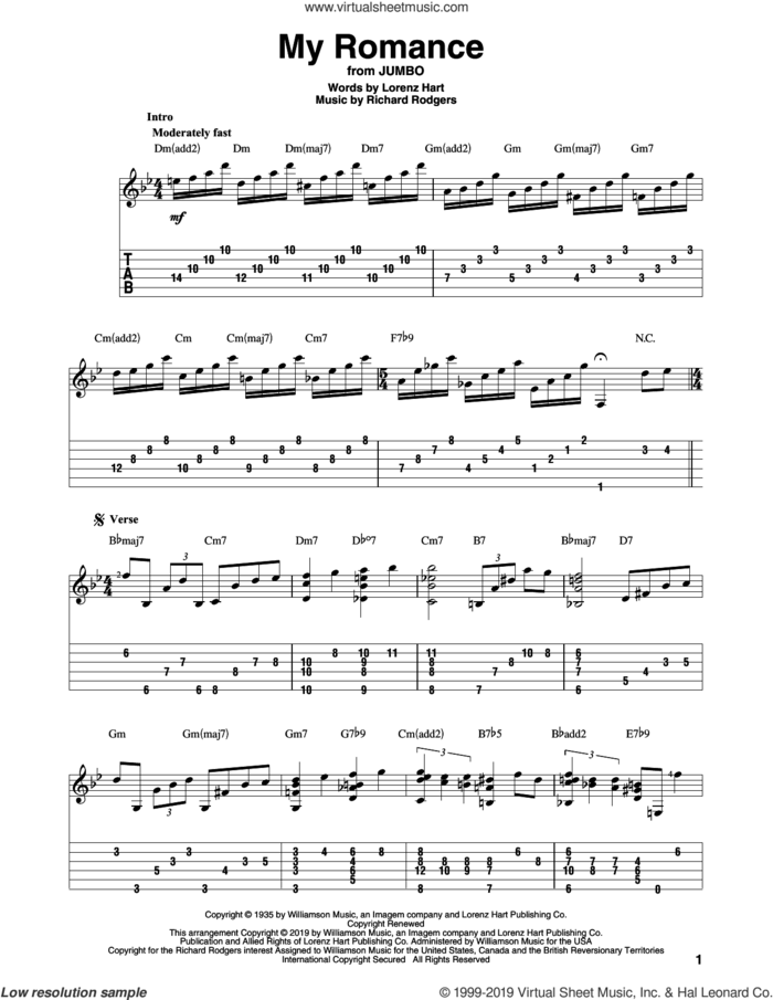 My Romance (arr. Bill LaFleur) sheet music for guitar solo by Richard Rodgers, Bill LaFleur, Lorenz Hart and Rodgers & Hart, intermediate skill level