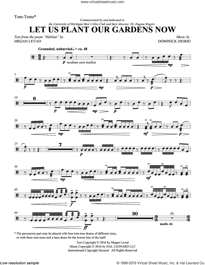 Let Us Plant Our Gardens Now sheet music for orchestra/band (toms) by Dominick DiOrio and Megan Levad, intermediate skill level