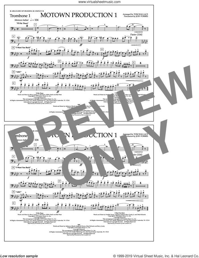 Motown Production 1(arr. Tom Wallace) sheet music for marching band (trombone 1) by Jackson 5, Tom Wallace and Michael Jackson, intermediate skill level
