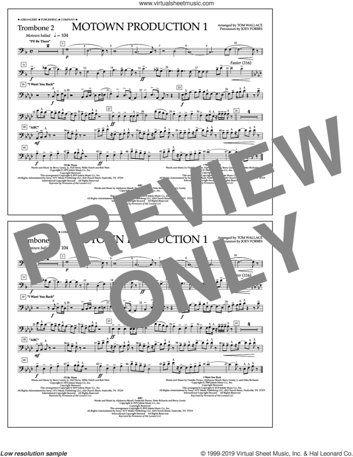 Motown Production 1(arr. Tom Wallace) sheet music for marching band (trombone 2) by Jackson 5, Tom Wallace and Michael Jackson, intermediate skill level