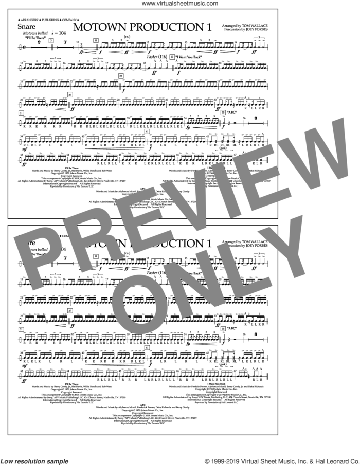 Motown Production 1(arr. Tom Wallace) sheet music for marching band (snare) by Jackson 5, Tom Wallace and Michael Jackson, intermediate skill level