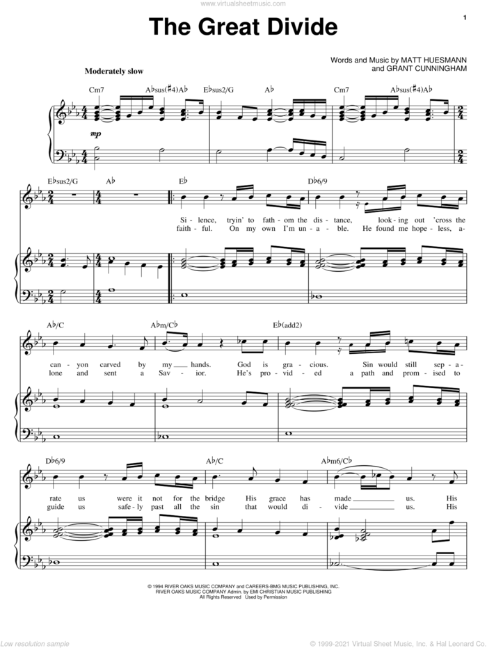The Great Divide sheet music for voice and piano by Point Of Grace, Grant Cunningham and Matt Huesmann, intermediate skill level