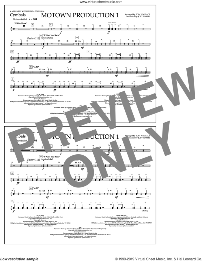 Motown Production 1(arr. Tom Wallace) sheet music for marching band (cymbals) by Jackson 5, Tom Wallace and Michael Jackson, intermediate skill level