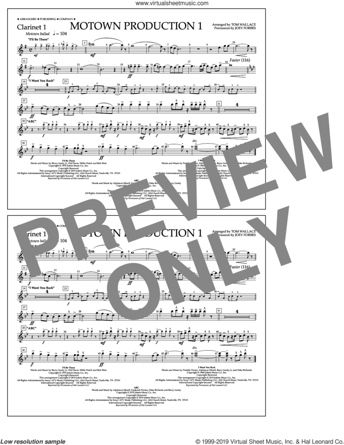 Motown Production 1(arr. Tom Wallace) sheet music for marching band (clarinet 1) by Jackson 5, Tom Wallace and Michael Jackson, intermediate skill level
