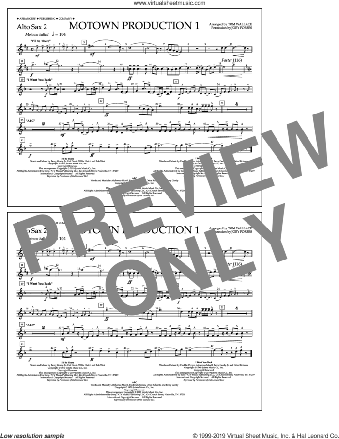 Motown Production 1(arr. Tom Wallace) sheet music for marching band (alto sax 2) by Jackson 5, Tom Wallace and Michael Jackson, intermediate skill level