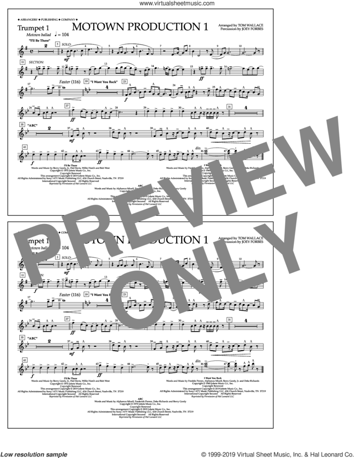 Motown Production 1(arr. Tom Wallace) sheet music for marching band (trumpet 1) by Jackson 5, Tom Wallace and Michael Jackson, intermediate skill level