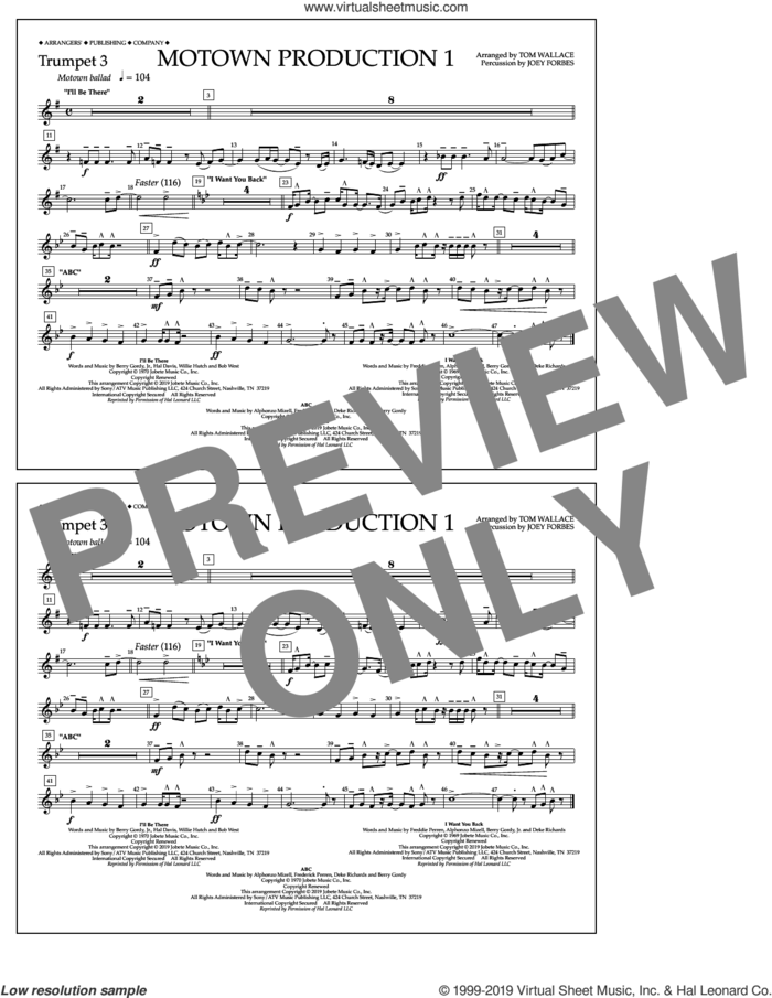 Motown Production 1(arr. Tom Wallace) sheet music for marching band (trumpet 3) by Jackson 5, Tom Wallace and Michael Jackson, intermediate skill level