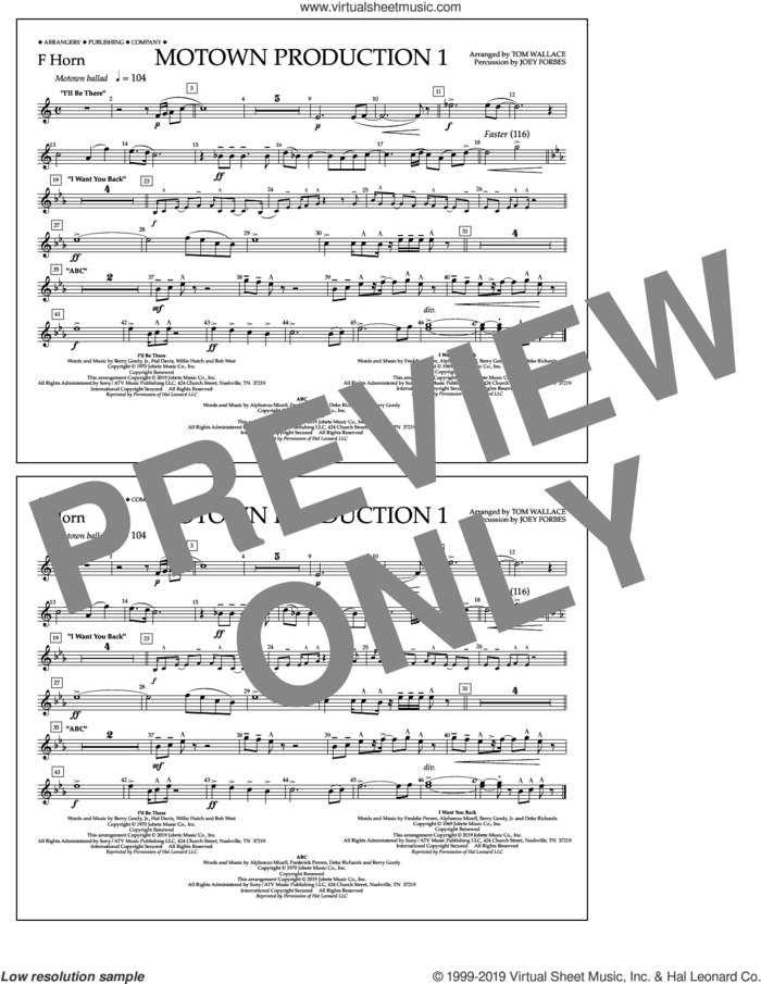 Motown Production 1(arr. Tom Wallace) sheet music for marching band (f horn) by Jackson 5, Tom Wallace and Michael Jackson, intermediate skill level