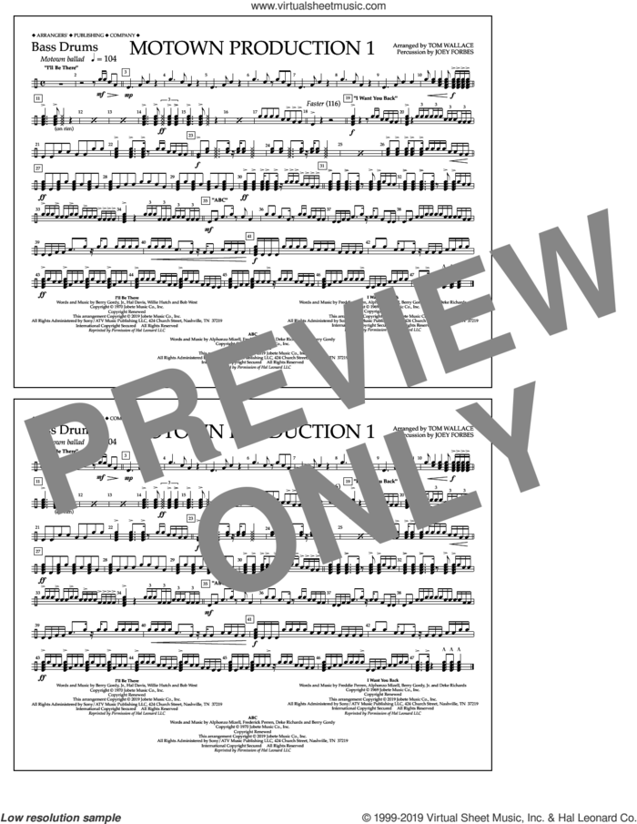 Motown Production 1(arr. Tom Wallace) sheet music for marching band (bass drums) by Jackson 5, Tom Wallace and Michael Jackson, intermediate skill level