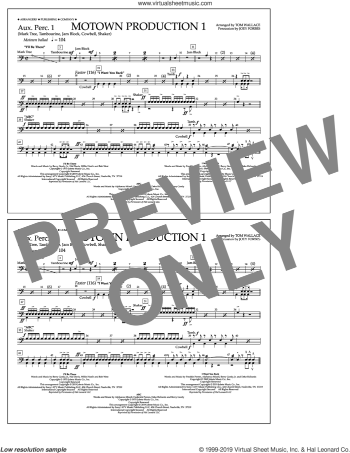 Motown Production 1(arr. Tom Wallace) sheet music for marching band (aux. perc. 1) by Jackson 5, Tom Wallace and Michael Jackson, intermediate skill level