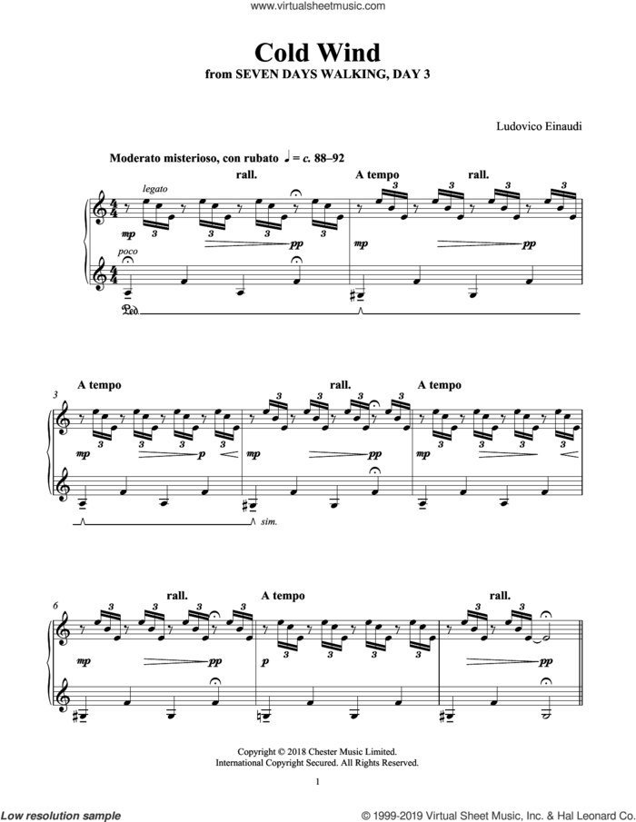 Cold Wind (from Seven Days Walking: Day 3) sheet music for piano solo by Ludovico Einaudi, classical score, intermediate skill level