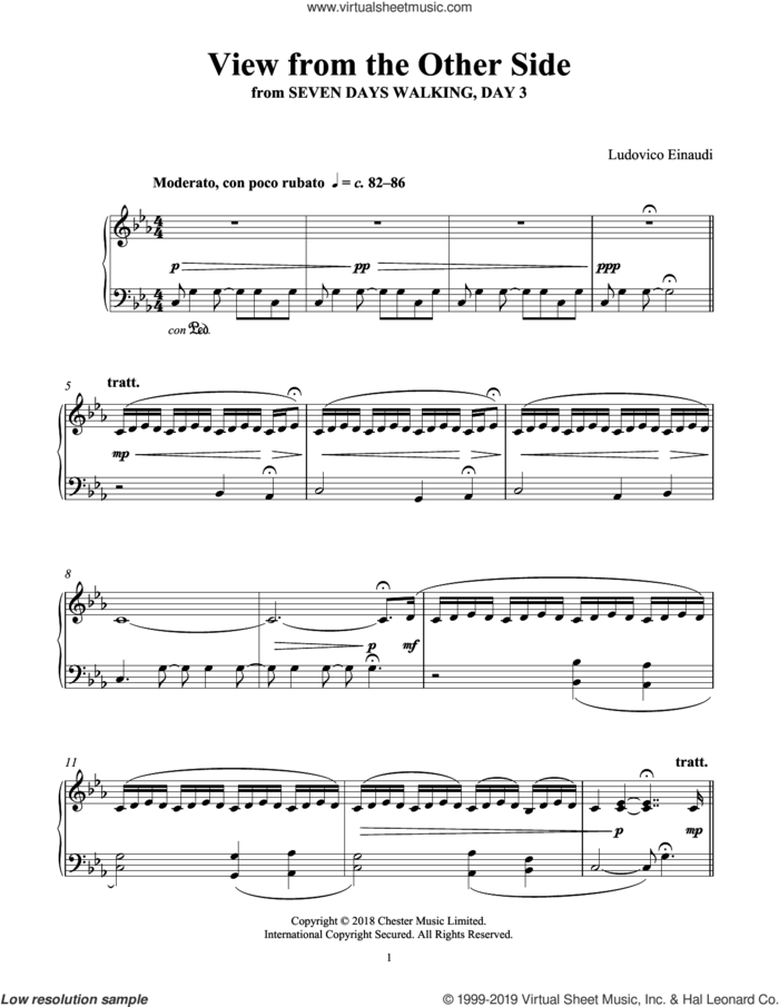 View From The Other Side (from Seven Days Walking: Day 3) sheet music for piano solo by Ludovico Einaudi, classical score, intermediate skill level