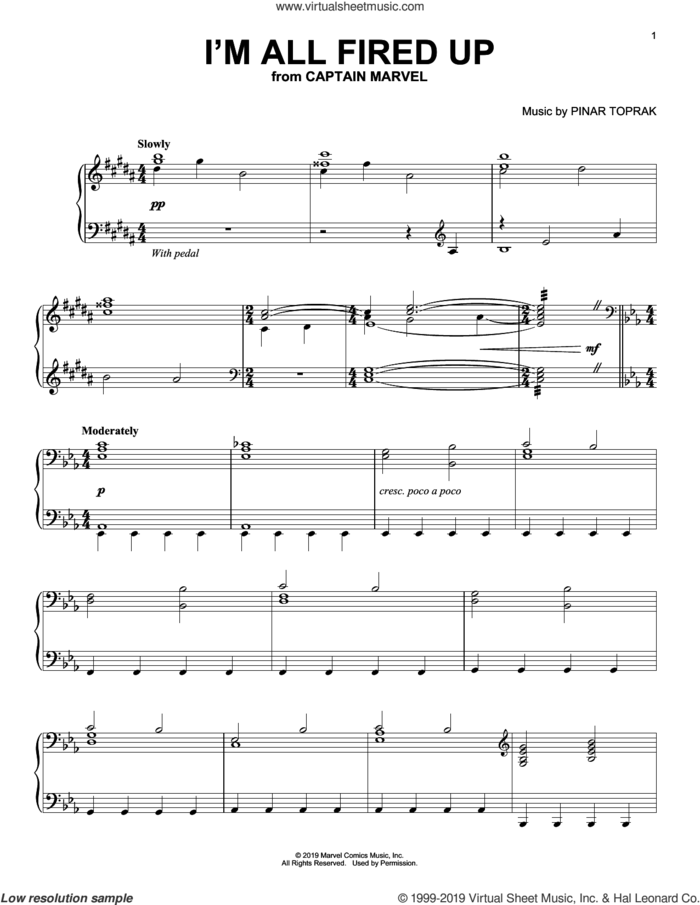 I'm All Fired Up (from Captain Marvel) sheet music for piano solo by Pinar Toprak, intermediate skill level