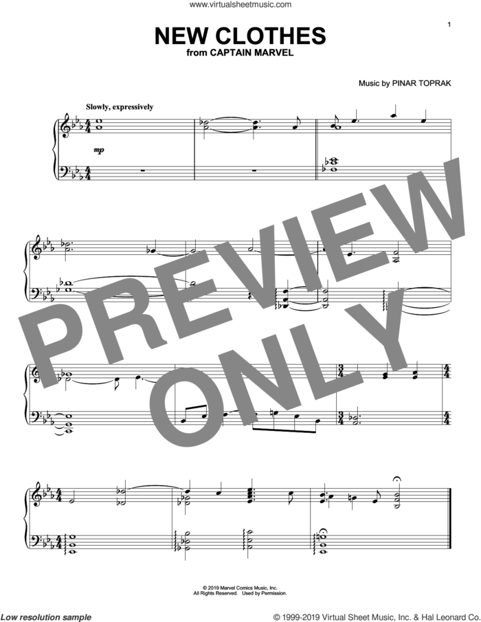 New Clothes (from Captain Marvel) sheet music for piano solo by Pinar Toprak, intermediate skill level