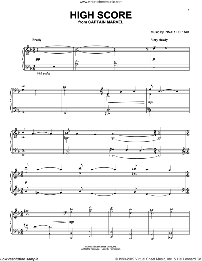 High Score (from Captain Marvel) sheet music for piano solo by Pinar Toprak, intermediate skill level