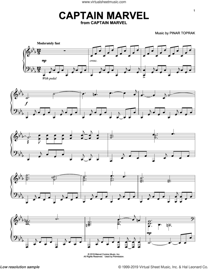 Captain Marvel sheet music for piano solo by Pinar Toprak, intermediate skill level