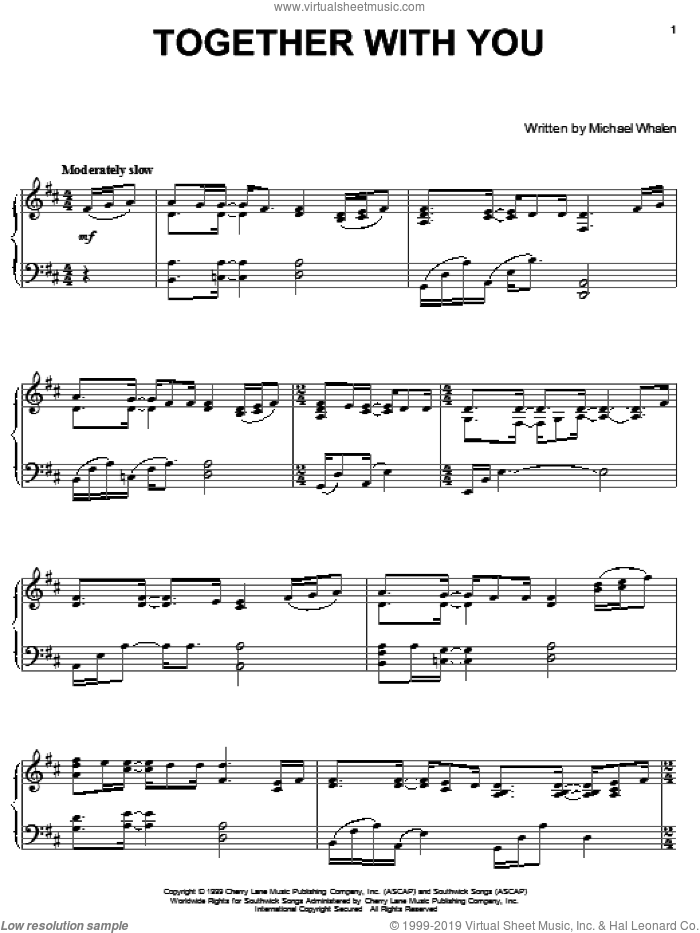 Together With You sheet music for piano solo by Michael Whalen, intermediate skill level