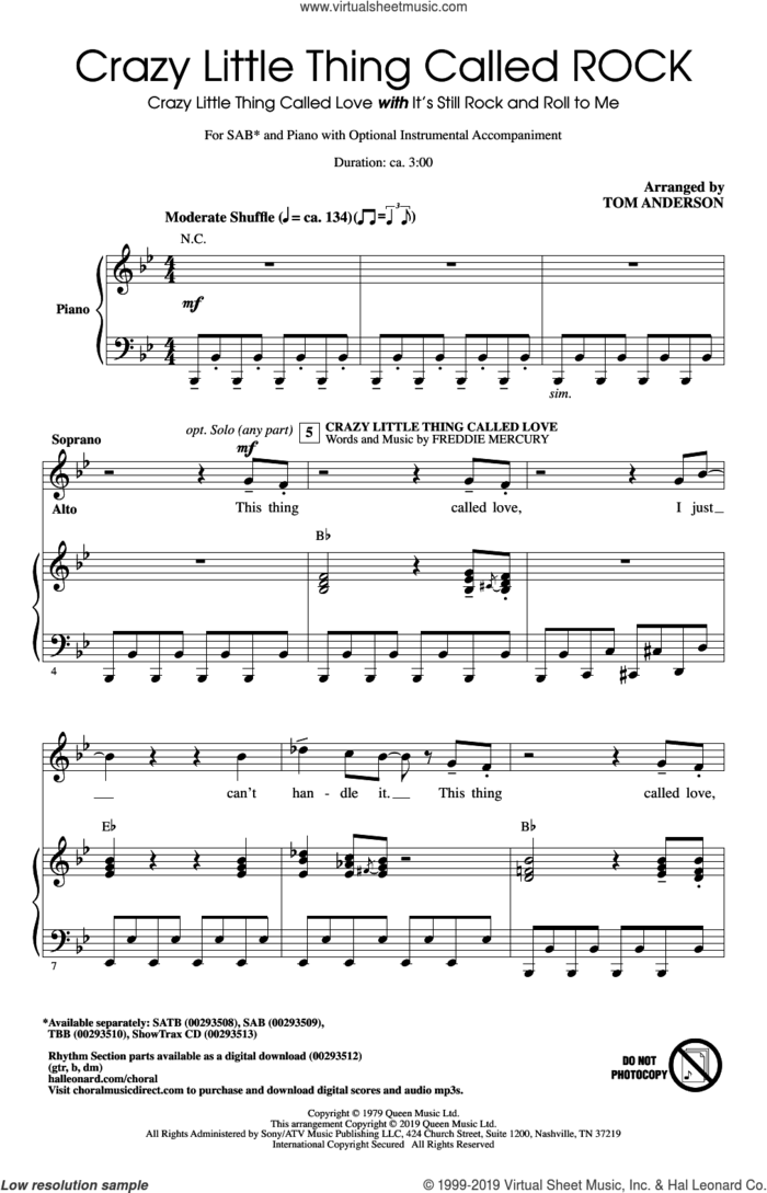 Crazy Little Thing Called ROCK (arr. Tom Anderson) sheet music for choir (SAB: soprano, alto, bass) by Queen & Billy Joel, Tom Anderson and Freddie Mercury, intermediate skill level