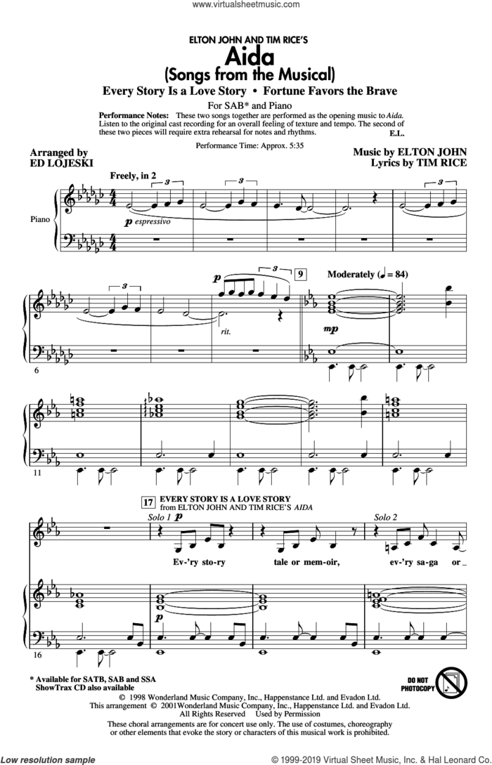 Aida (Songs from the Musical) (arr. Ed Lojeski) sheet music for choir (SAB: soprano, alto, bass) by Elton John, Elton John & Tim Rice and Tim Rice, intermediate skill level