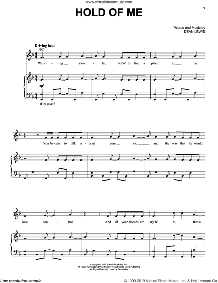 Hold Of Me sheet music for voice, piano or guitar by Dean Lewis, intermediate skill level