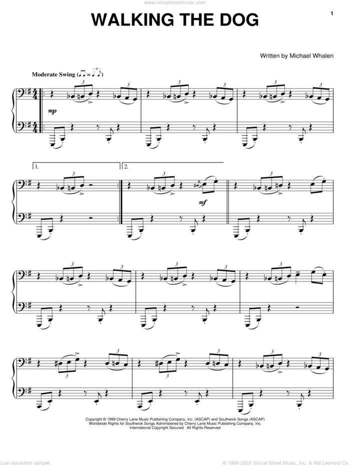 Walking The Dog sheet music for piano solo by Michael Whalen, intermediate skill level
