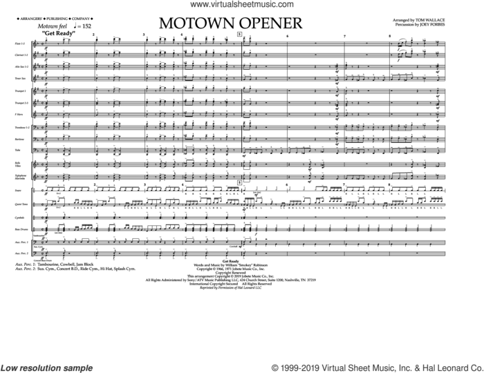 Motown Theme Show Opener (arr. Tom Wallace) (COMPLETE) sheet music for marching band by Tom Wallace and Miscellaneous, intermediate skill level