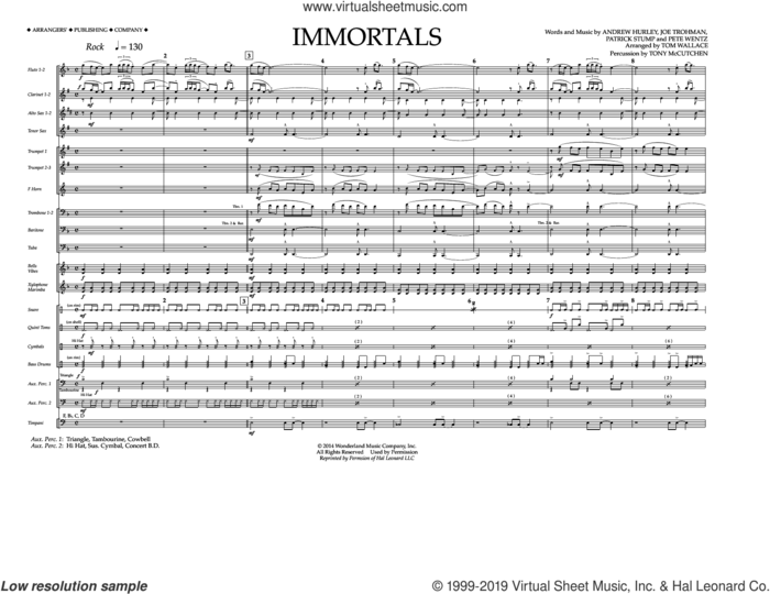 Immortals (from Big Hero 6) (arr. Tom Wallace) (COMPLETE) sheet music for marching band by Tom Wallace, Andrew Hurley, Fall Out Boy, Joe Trohman, Patrick Stump and Pete Wentz, intermediate skill level