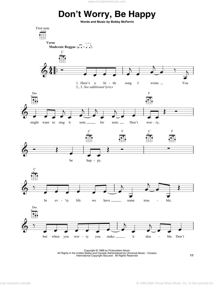 Don't Worry, Be Happy sheet music for banjo solo by Bobby McFerrin, intermediate skill level