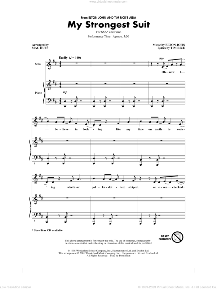 My Strongest Suit (from Aida) (arr. Mac Huff) sheet music for choir (SSA: soprano, alto) by Elton John & Tim Rice, Mac Huff, Elton John and Tim Rice, intermediate skill level