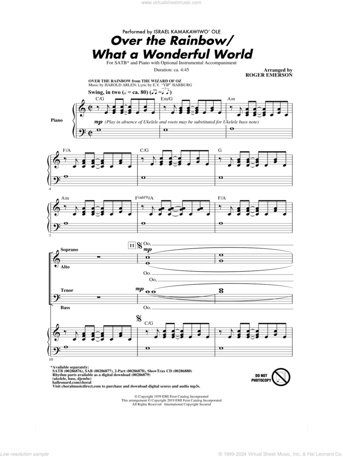 Over The Rainbow/What a Wonderful World (arr. Roger Emerson) sheet music for choir (SATB: soprano, alto, tenor, bass) by Harold Arlen, Roger Emerson, Bob Thiele, E.Y. Harburg and George David Weiss, intermediate skill level