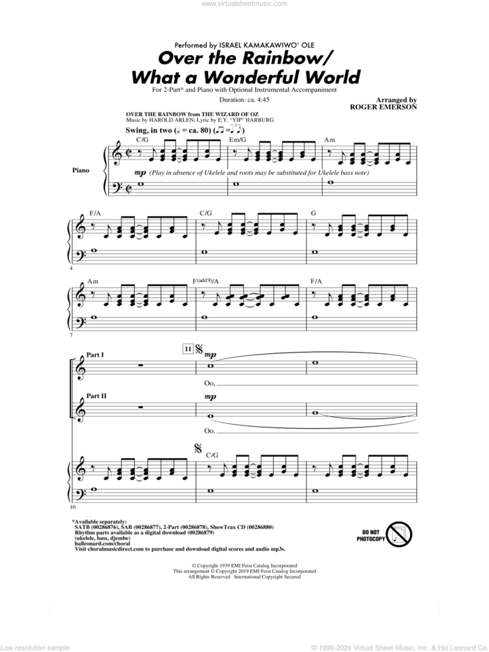 Over The Rainbow/What a Wonderful World (arr. Roger Emerson) sheet music for choir (2-Part) by Harold Arlen, Roger Emerson, Bob Thiele, E.Y. Harburg and George David Weiss, intermediate duet