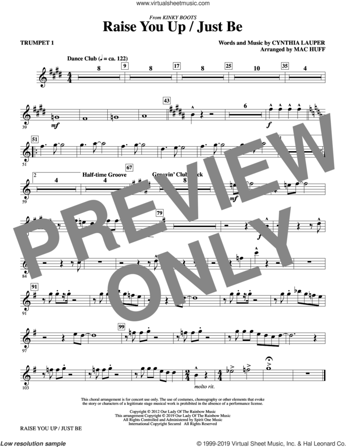 Raise You Up/Just Be (from Kinky Boots) (arr. Mac Huff) (complete set of parts) sheet music for orchestra/band by Mac Huff and Cyndi Lauper, intermediate skill level