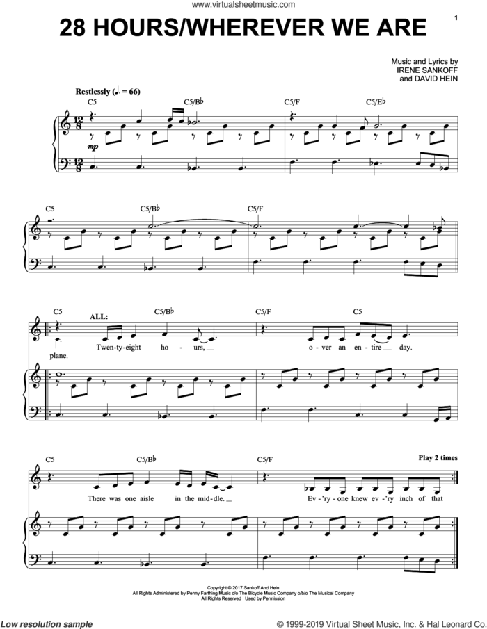 28 Hours/Wherever We Are sheet music for voice and piano by Jenn Colella & Come From Away Company, David Hein and Irene Sankoff, intermediate skill level