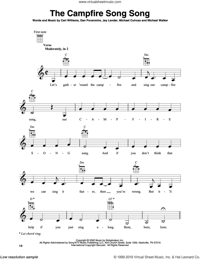 The Campfire Song Song sheet music for banjo solo by Carl Williams, Dan Povenmire, Jay Lender, Michael Culross and Michael Walker, intermediate skill level