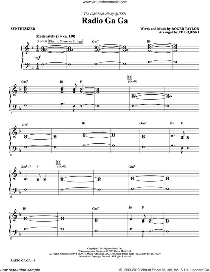 Radio Ga Ga (arr. Ed Lojeski) (complete set of parts) sheet music for orchestra/band by Queen, Ed Lojeski and Roger Taylor, intermediate skill level