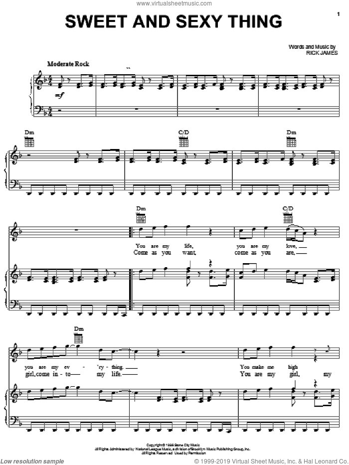 Sweet And Sexy Thing sheet music for voice, piano or guitar by Rick James, intermediate skill level