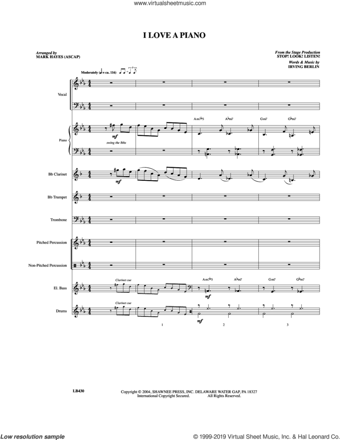 I Love a Piano (arr. Mark Hayes) (COMPLETE) sheet music for orchestra/band by Irving Berlin and Mark Hayes, intermediate skill level