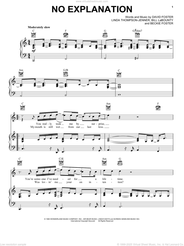 No Explanation (from Pretty Woman) sheet music for voice, piano or guitar by Peter Cetera, intermediate skill level