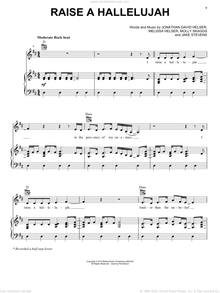 Raise A Hallelujah sheet music for voice, piano or guitar by Bethel Music, Jonathan David Helser & Melissa Helser, Jake Stevens, Jonathan David Helser, Melissa Helser and Molly Skaggs, intermediate skill level