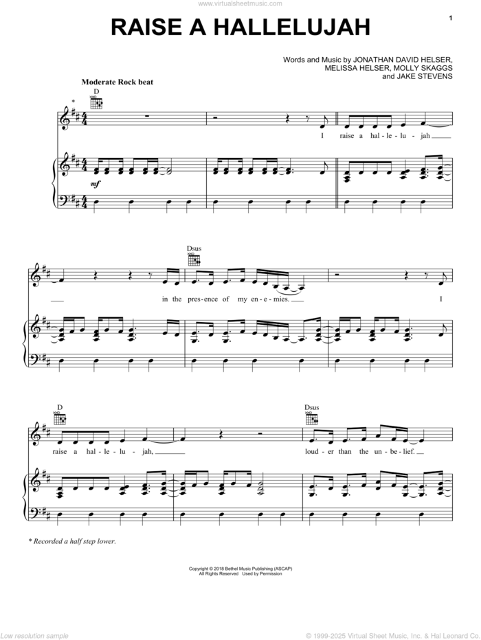 Raise A Hallelujah sheet music for voice, piano or guitar by Bethel Music, Jonathan David Helser & Melissa Helser, Jake Stevens, Jonathan David Helser, Melissa Helser and Molly Skaggs, intermediate skill level