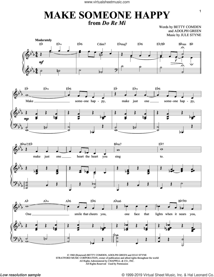 Make Someone Happy sheet music for voice and piano (Soprano) by Adolph Green, Richard Walters, Betty Comden and Jule Styne, intermediate skill level