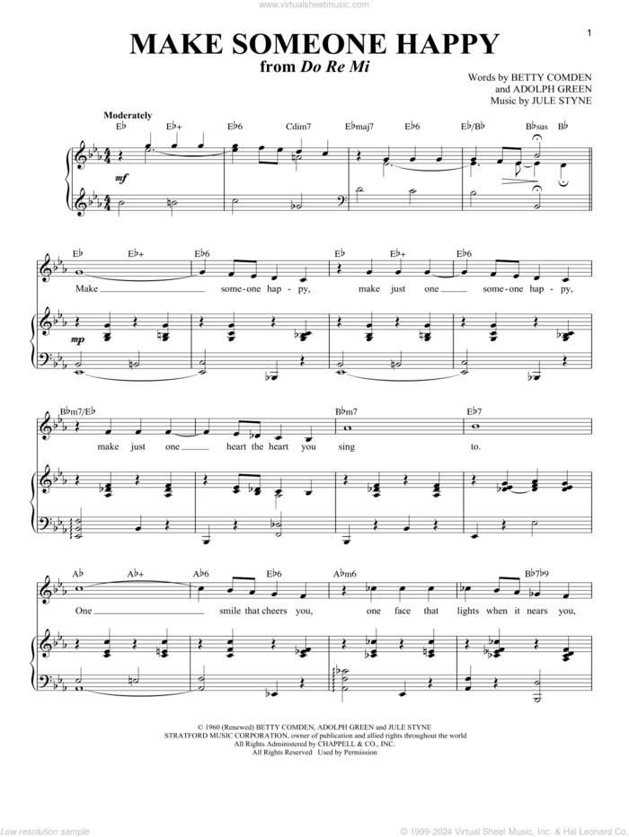 Make Someone Happy (from Do Re Mi) sheet music for voice and piano (Soprano) by Adolph Green, Richard Walters, Betty Comden and Jule Styne, intermediate skill level