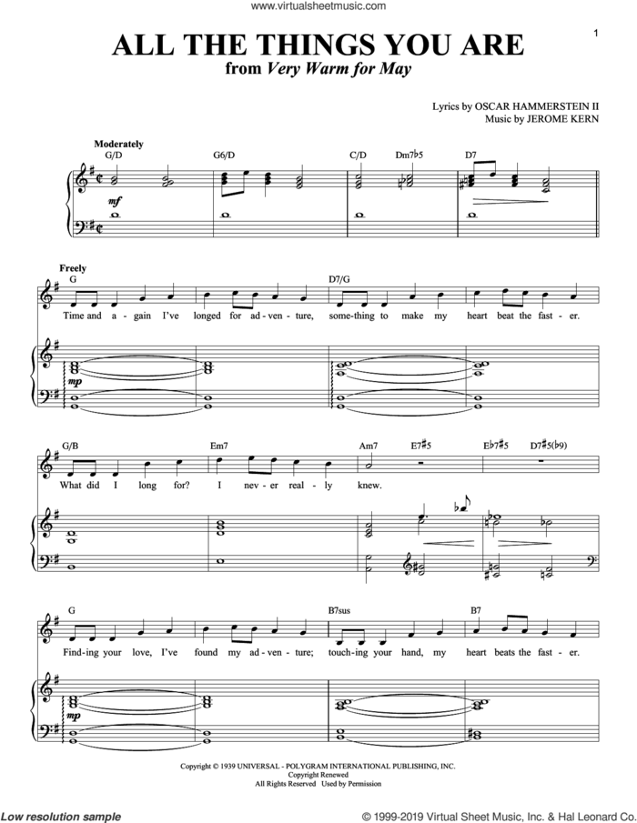 All The Things You Are sheet music for voice and piano (Soprano) by Oscar II Hammerstein, Jack Leonard with Tommy Dorsey Orchestra, Richard Walters and Jerome Kern, intermediate skill level