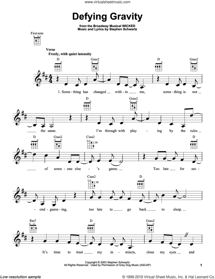 Defying Gravity (from Wicked) sheet music for ukulele by Stephen Schwartz, intermediate skill level
