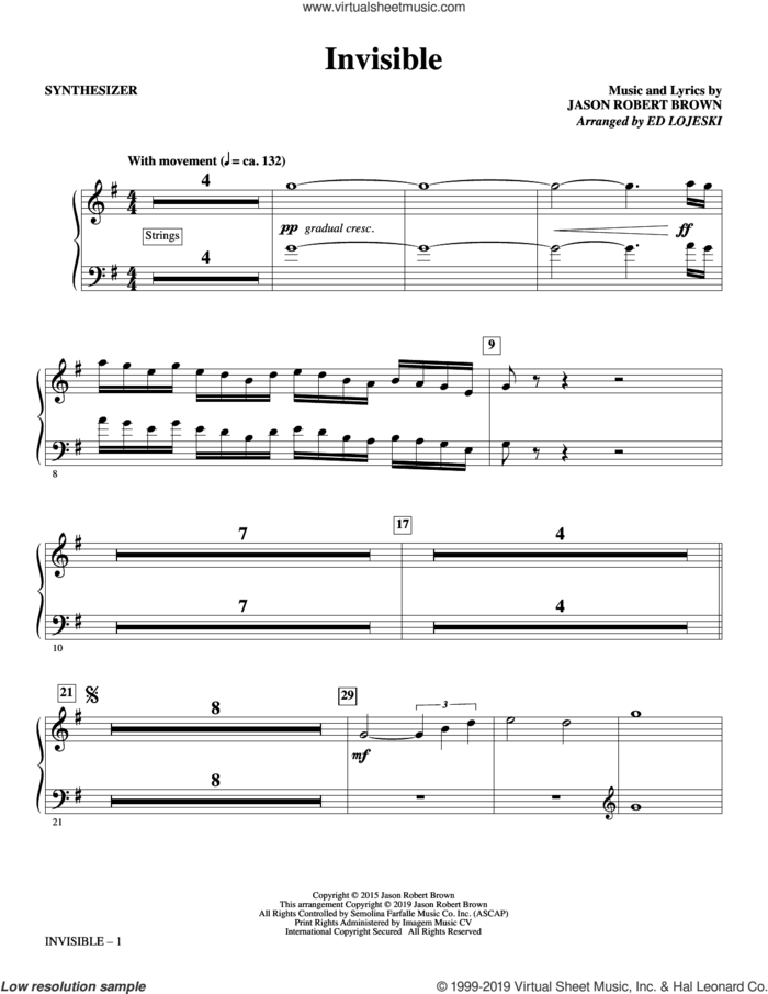 Invisible (arr. Ed Lojeski) (complete set of parts) sheet music for orchestra/band by Ed Lojeski and Jason Robert Brown, intermediate skill level