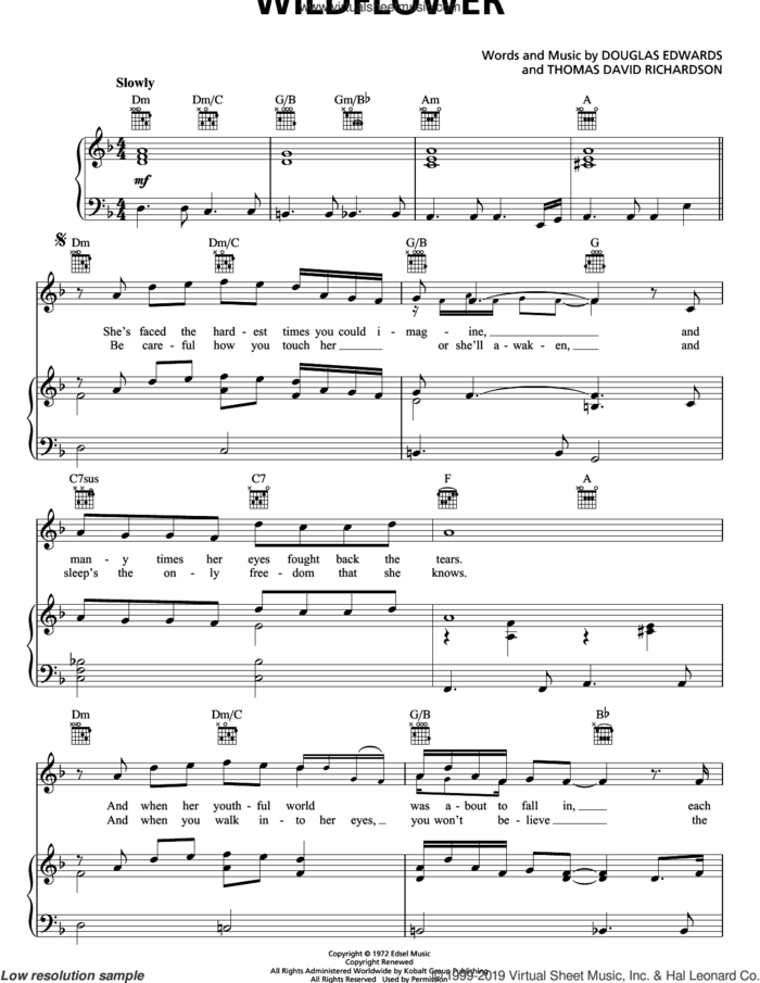 Wildflower sheet music for voice, piano or guitar by Skylark, Douglas Edwards and Thomas David Richardson, intermediate skill level